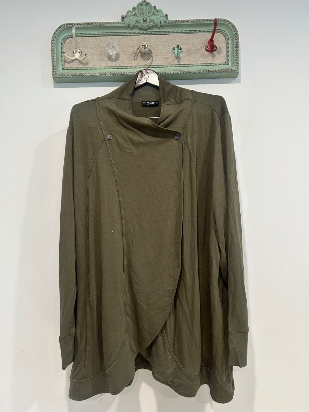 Susan Graver Olive Green Draped Open Cardigan Womens plus size 2X top